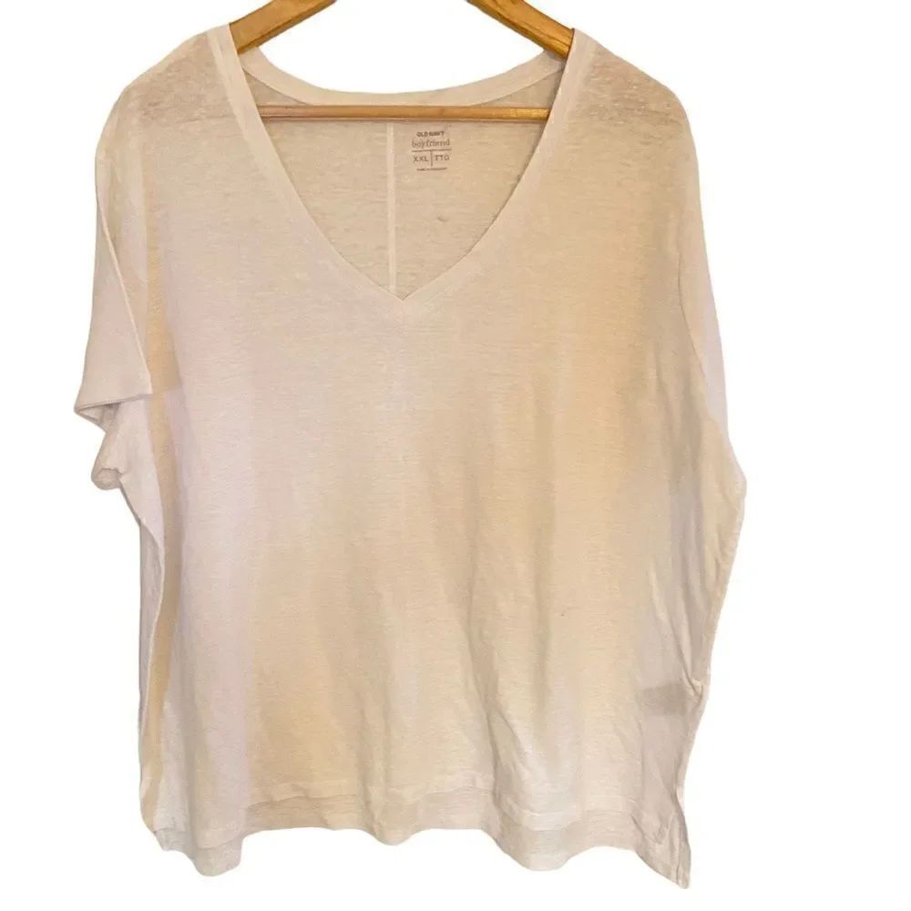 Old navy boyfriend short sleeve linen blend plus size XXL white blouse